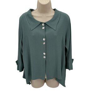 Niche Nilgun Derman Womens Sage 3/4 Sleeve 100% Rayon USA Made Button-Up Top M